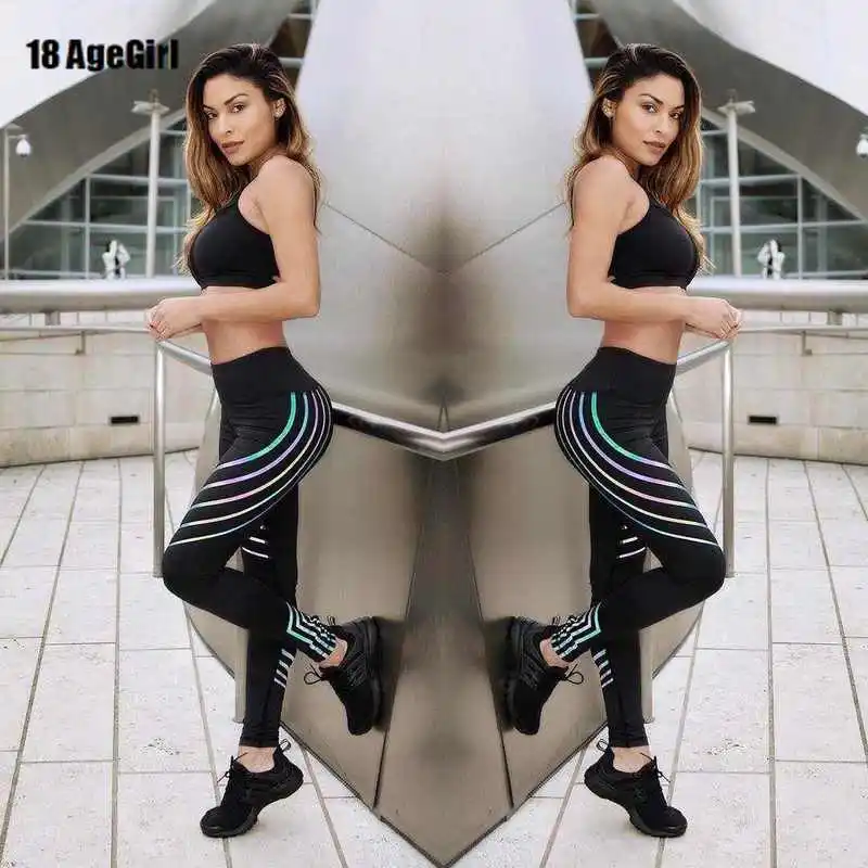 

2021 Hot Cool Women Yoga Pants Reflected Light Laser Fitness Leggings Running Gym Stretch High Waist Pants for Women