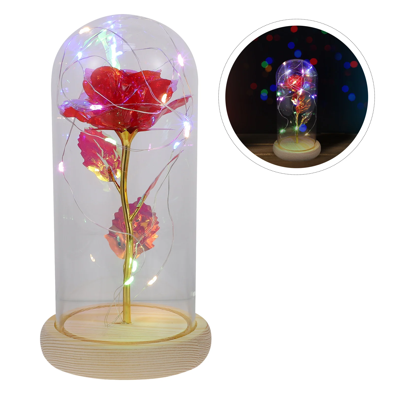 

1Pc Luminous LED Rose Adorn with Glass Cover Creative Valentine's Day Gift