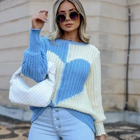 knitted sweaters women printed patchwork o neck elegant long sleeve sweaters winter fashion ladies slim lady casual loose