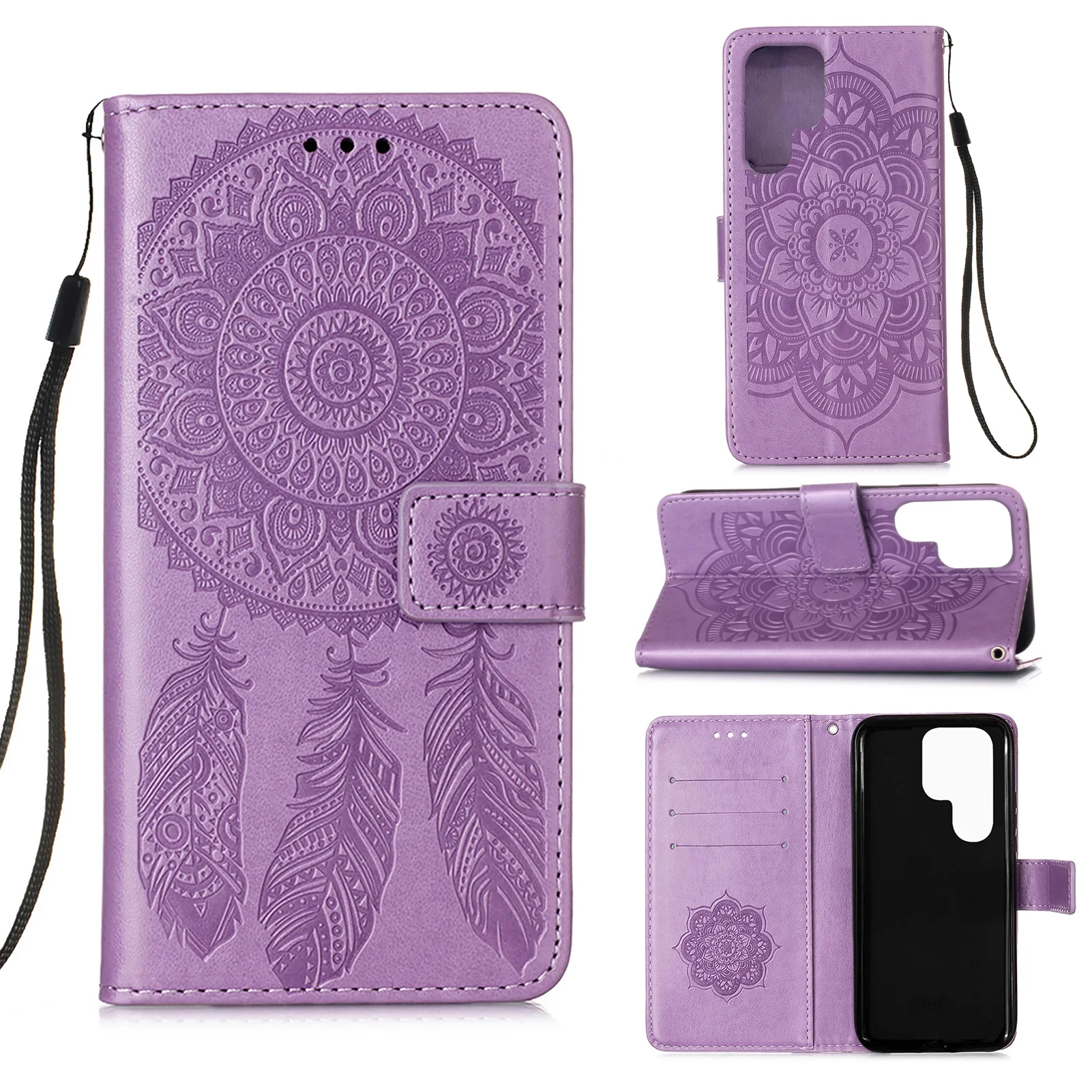 

Embossed Dream catcher Leather Case For Samsung S20 S21FE A82 A22 5G Flip Wallet Case For Galaxy S22 S21 Plus Note 20 Ultra Case