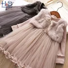 Платье для девочек Humor Bear, осеннее платье принцессы с длинным рукавом, кружевной талией и меховым жилетом