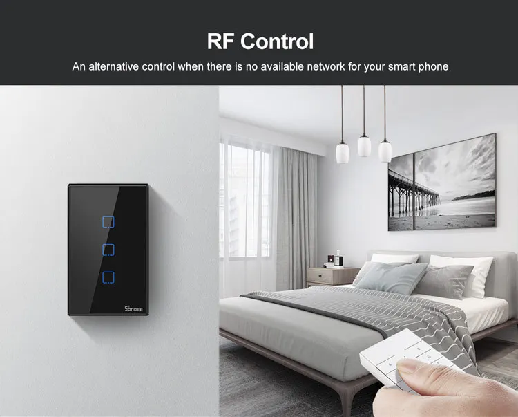 Интеллектуальный выключатель света SONOFF T2/T3 нам TX черный 1/2/3 RF 433 МГц RF пульт Управление Беспроводной Wi-Fi Сенсорный настенный светильник переключатель умный переключатель дистанционного Управление Google Home Alexa