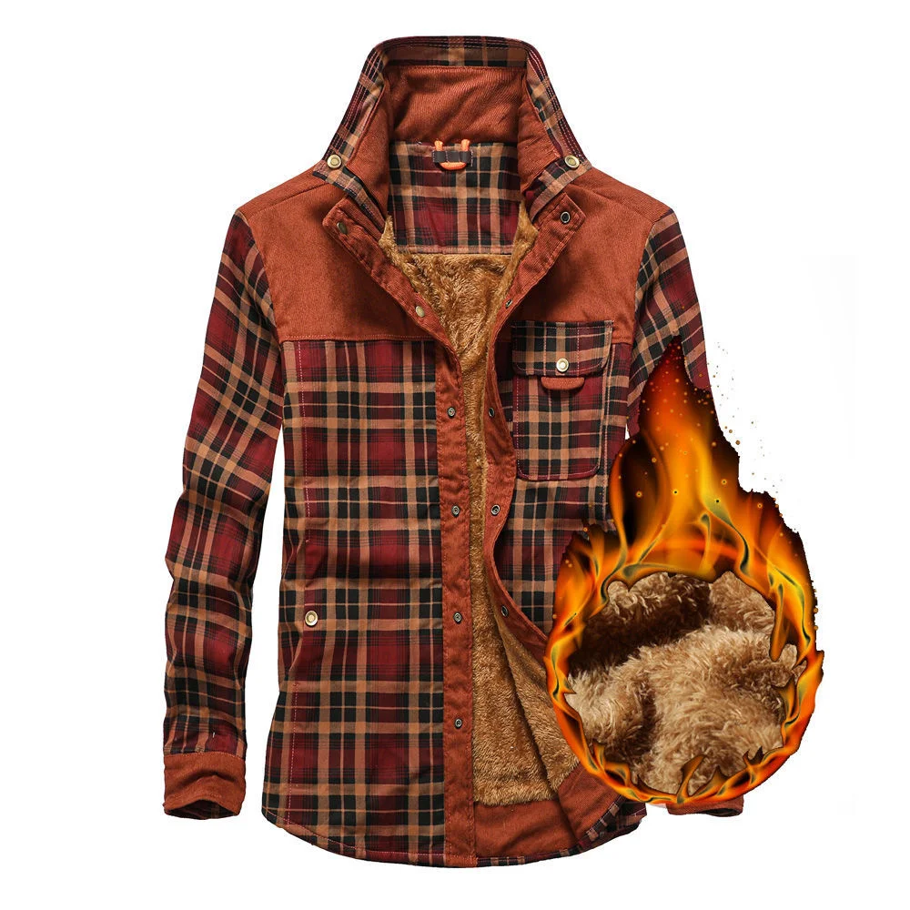 

Plus Size Winter Shirt Men Thick Warm Fleece Shirts for Men Plaid Cotton Double Collar Single Breasted Corduroy Plush Lamb Wool