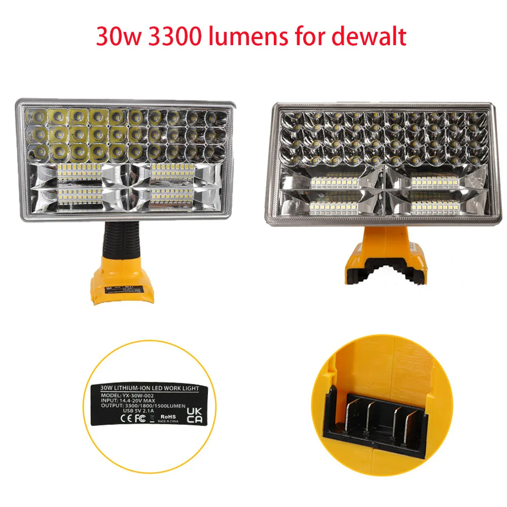 

New For dewalt 30W tool light indoor and outdoor light Led light work light For DEWALT 18V lithium ion battery DCB201 DCB200