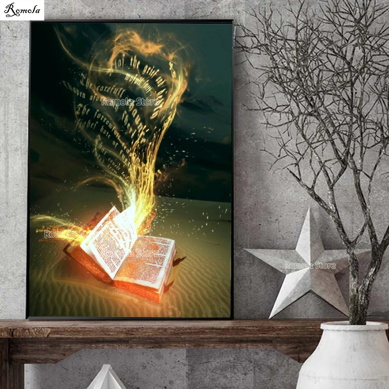Книга Святая Библия абстрактный пейзаж Картина бисером с цветами домашний декор