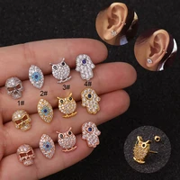 1pc new cartoon owl eye ear cartilage for women stainless steel zircon piercing earring helix puncture tragus jewelry