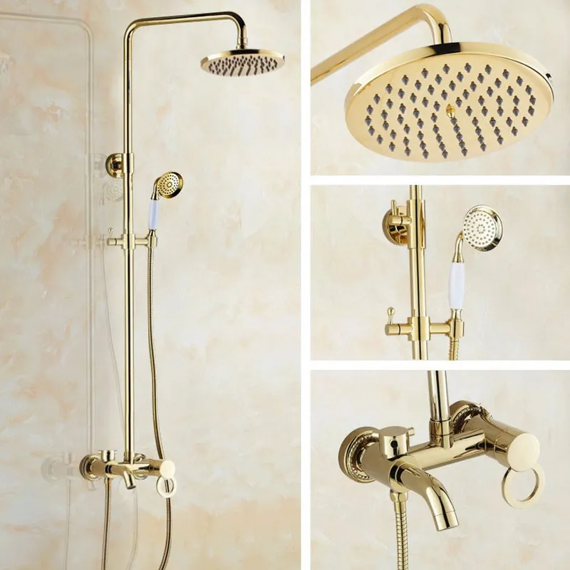 

Gold Color Brass Single Handle Wall Mounted Bathroom Rain Shower Head Bath Tub Faucet Set Telephone Shape Hand Spray mgf414
