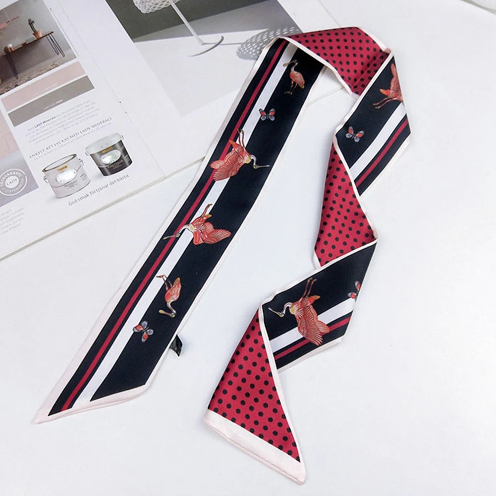 

Women Fashion Handbag Handle Wraps Summer Office Small Imitated Silk Striped Printed Neckerchief Girl Ribbon Gift Skinny Scarf