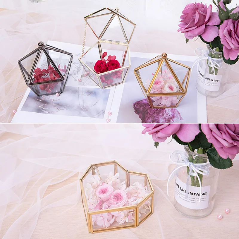Sen вечный цветок Diy обручальное кольцо коробка прозрачное стекло золото ювелирные изделия юбилей подарок на день рождения коробка для хранения ювелирных изделий