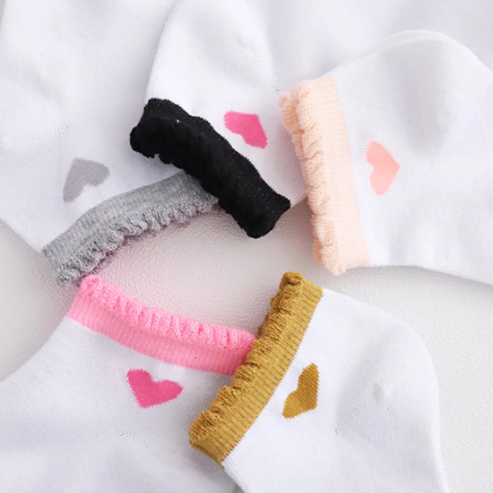 

5pcs Cute Love Heart Short Socks Cotton Low Cut Socks Kawaii Nonslip Invisible Socks for Girls Women Casual Boat Sox streetwear