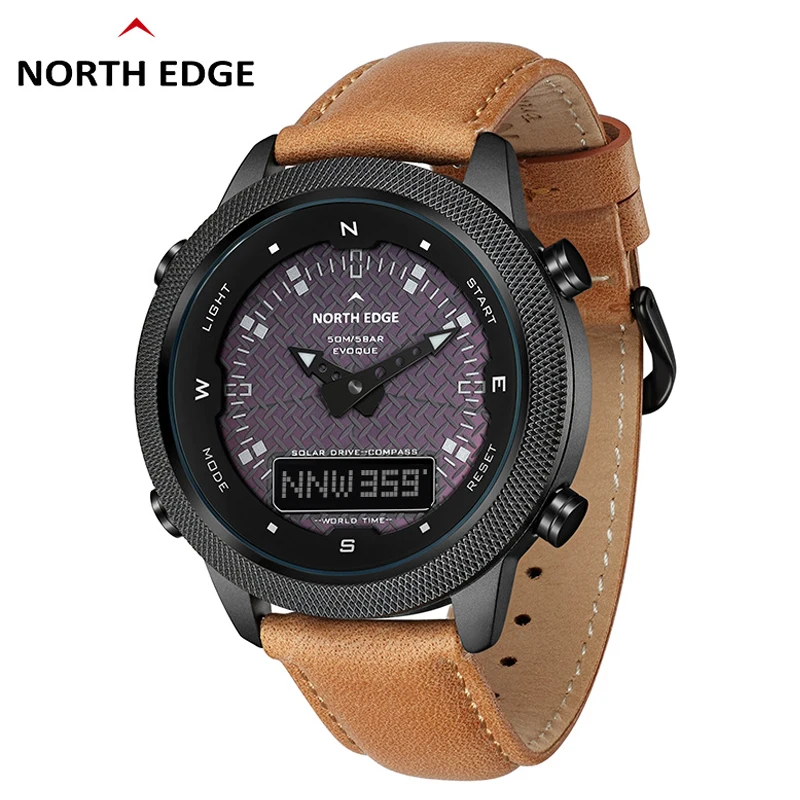 

Часы NORTH EDGE мужские цифровые наручные, Роскошные водонепроницаемые ударопрочные электронные спортивные, с кожаным ремешком