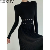luxuv womens dress shirt vintage female knitted clothing slim office lady sukienka aesthetic long robe removable sweater