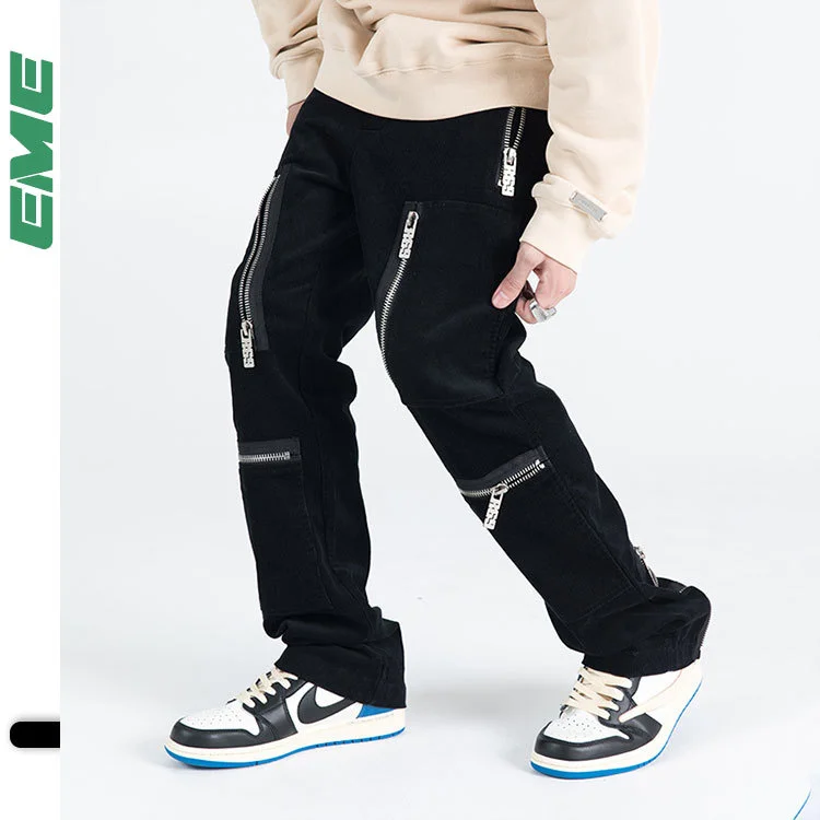 

Brand zipper casual pants men high street oversized corduroy trousers jogger men casual pants baggy pants