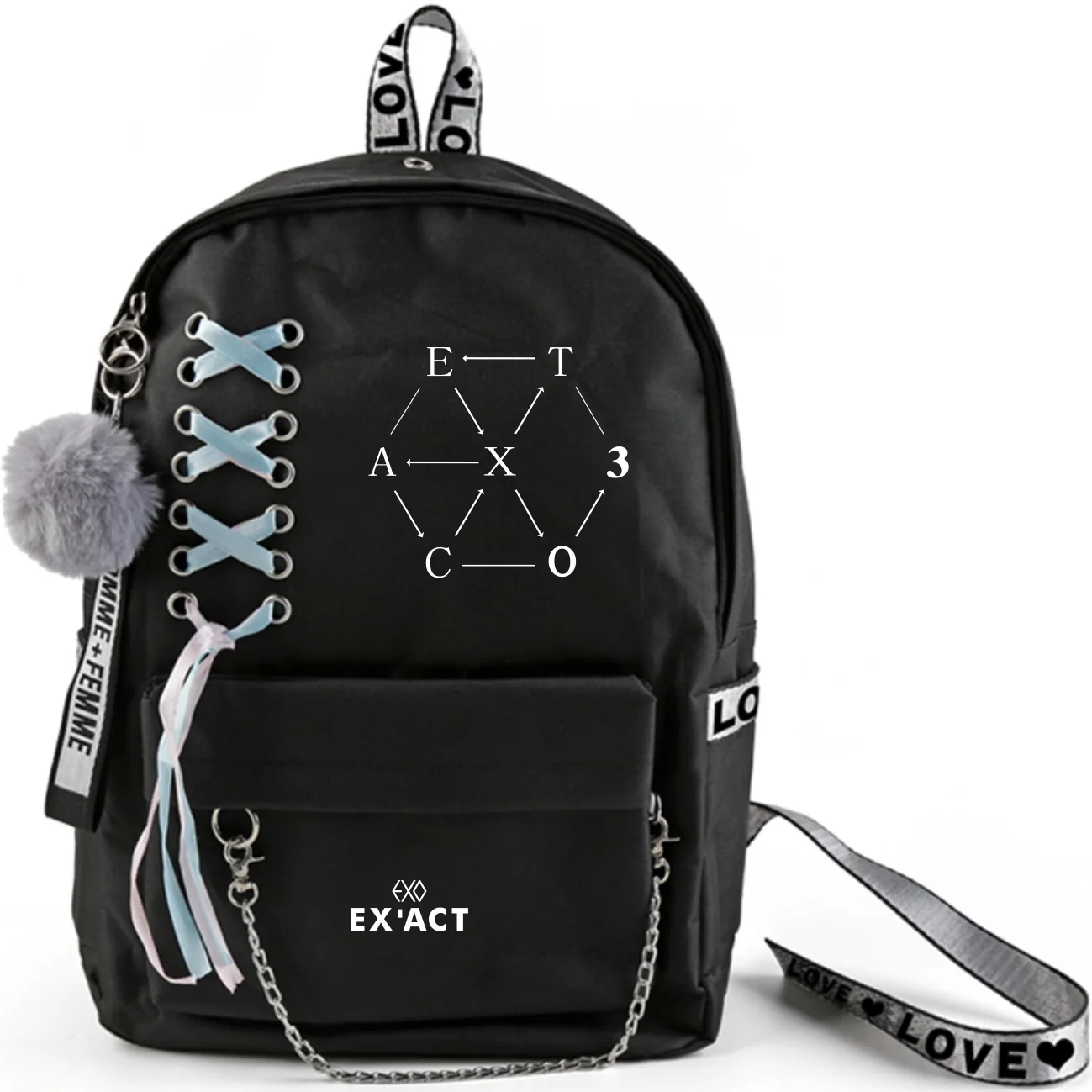 Kpop EXO рюкзак большой емкости школьные сумки с скрещенной лентой плюшевый мячик-подвеска EXO дорожная сумка Коллекция фанатов Прямая