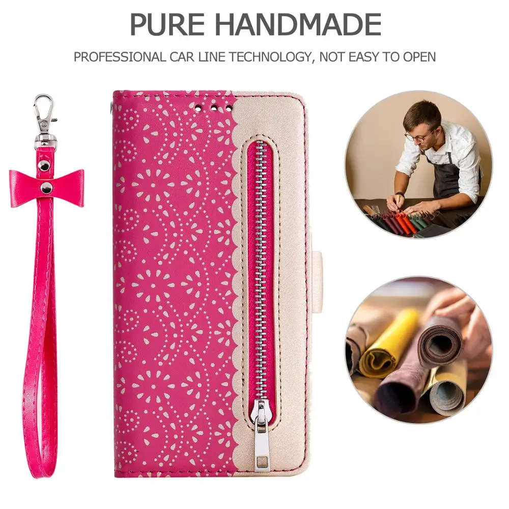 Модный кружевной Чехол книжка на молнии для Samsung Galaxy S8 S9 Plus S10 S20 FE S21 Ultra S6 S7 Edge