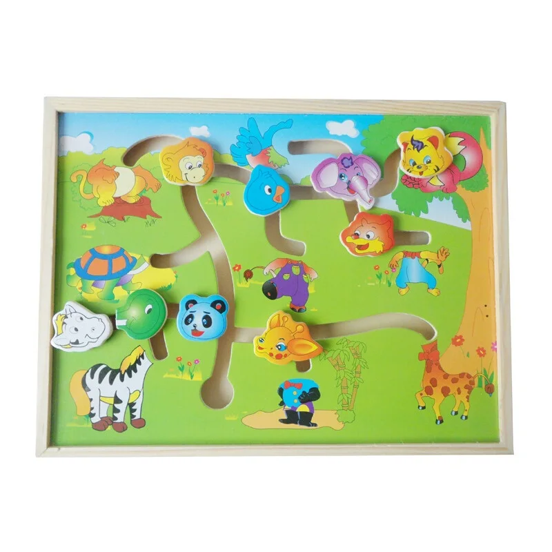 Educational Early Learning Slide Puzzle Kids Wooden Toys for Children Labyrinth Animal-Body-Match Maze Intelligence WJ330 | Игрушки и