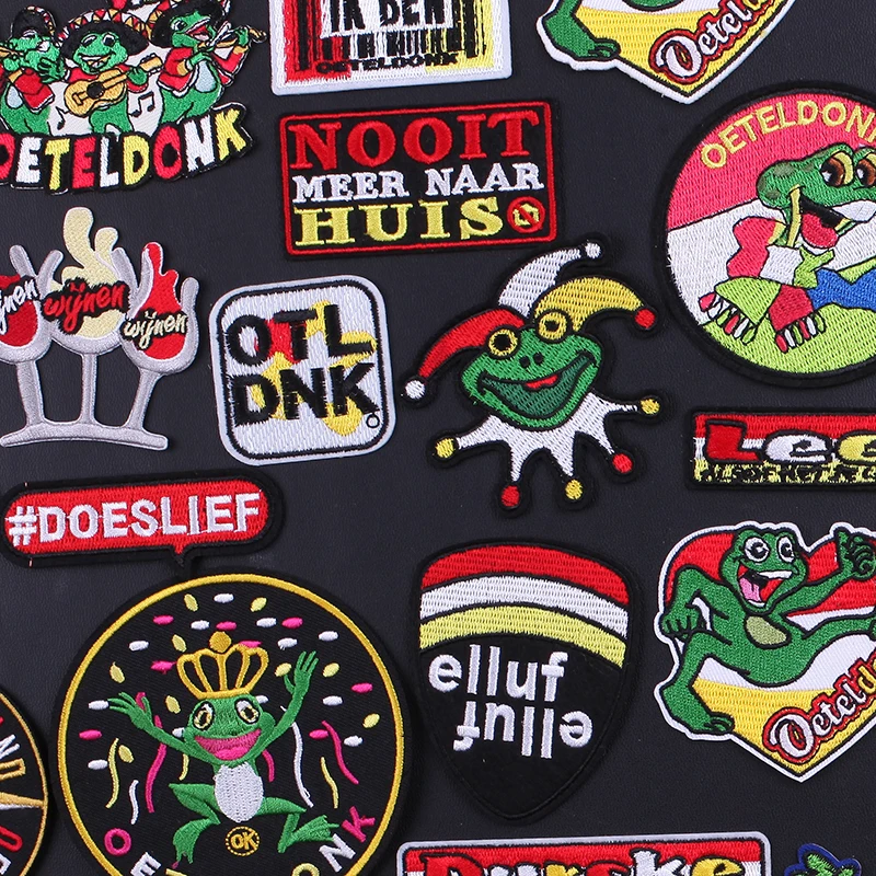 

Iron on Patches Oeteldonk Club Full Embroidered Frog Carnival for Netherland Patches for Clothing Embroidered Patches Stickers G