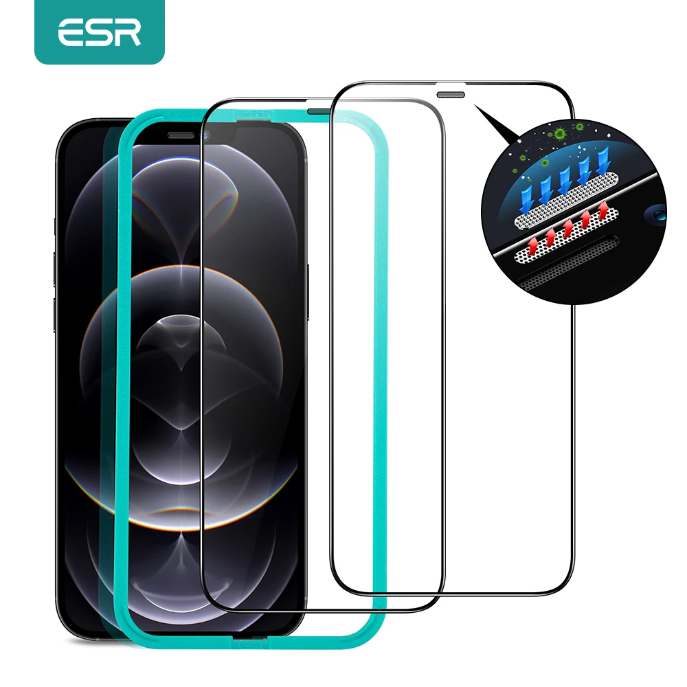 ESR-Protector de pantalla para iPhone 12 Pro Max, vidrio templado, cubierta completa, 2 uds.-0