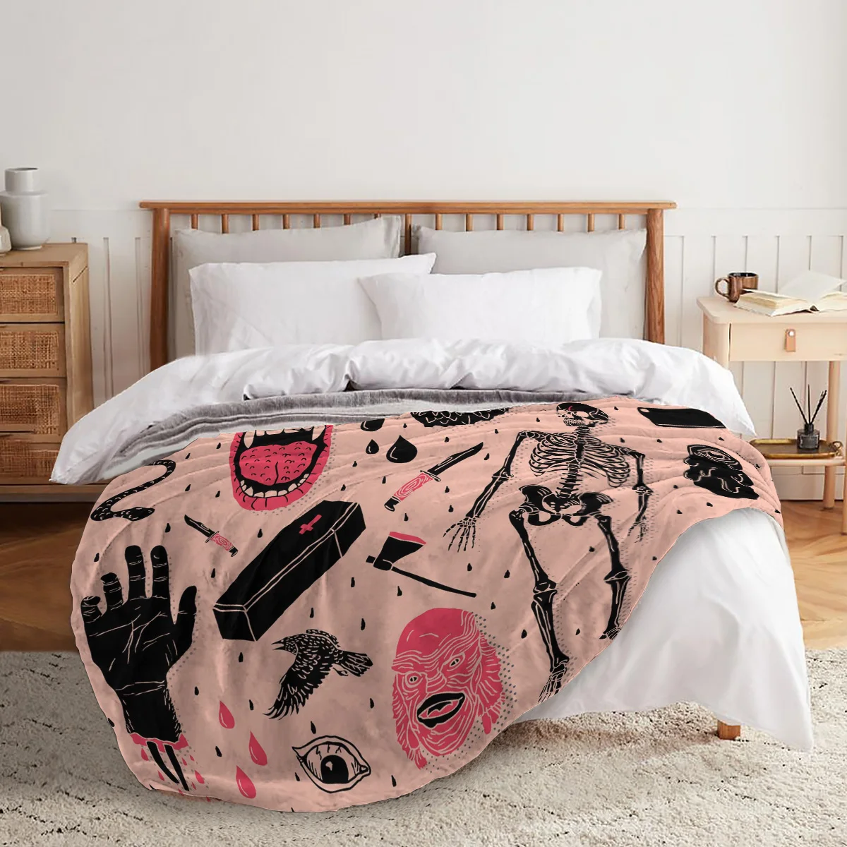 

Super Soft Plush Flannel Blanket Whole Lotta Horror Skull Bones Blankets Round Throw Blanket for Beds