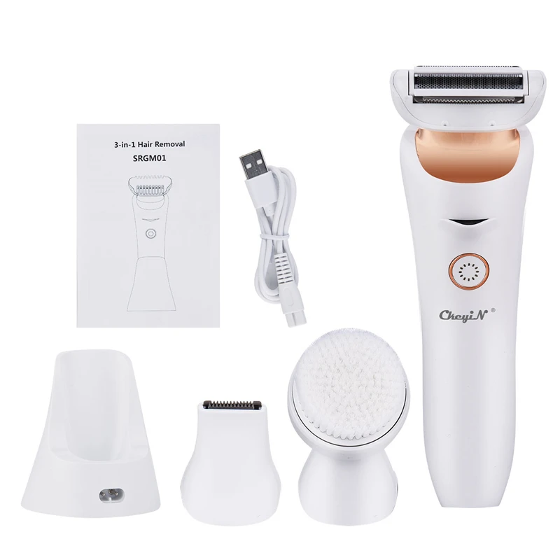 

3 In 1 Epilator Women Shaver Rechargeable Hair Removal Machine Shaving Bikini Body Face Underarm Depilator Razor Facial Brush