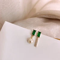 vintage emerald crystal pearl earrings asymmetry baroque jewelry statement dangle earrings for women