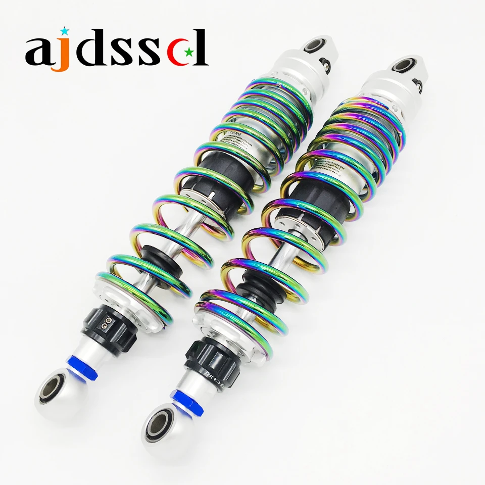 

2 PCS Universal 310mm 330mm 340mm 350mm Motorcycle/Scooter Adjustable Rebound Damping Colorful Spring Round Rear Shock Absorbers