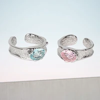 new fashion irregular geometric crystal rhinestone zircon metal opening adjustable finger ring for women bridal wedding jewelry