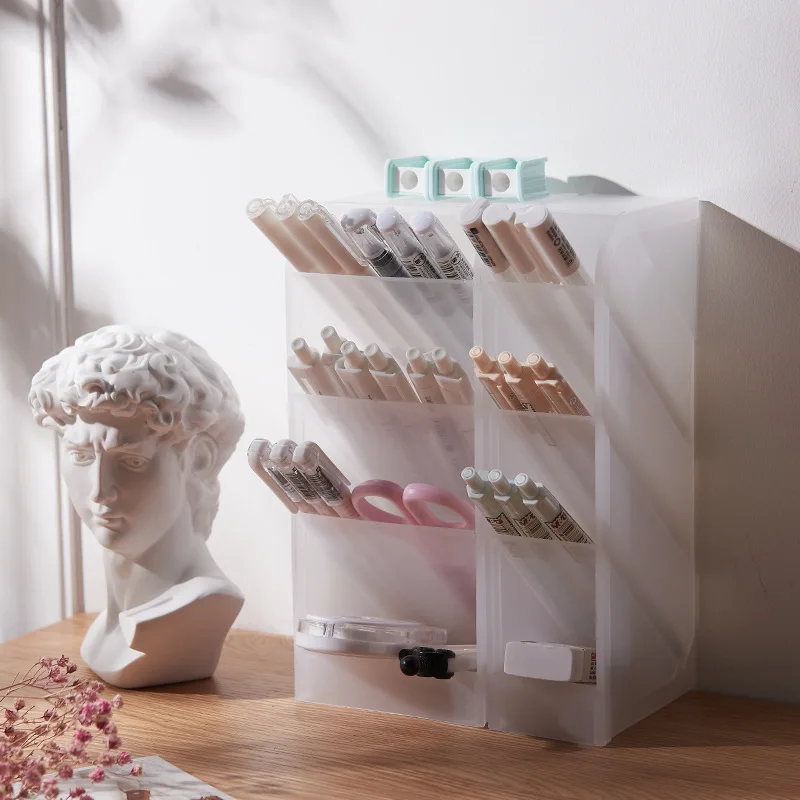 Многофункциональный полупрозрачный держатель для ручек с 4 Сетками настольный