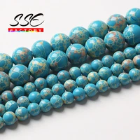 natural blue sea sediment turquoises round beads for jewelry making imperial jaspers beads diy charms bracelet 4681012mm 15