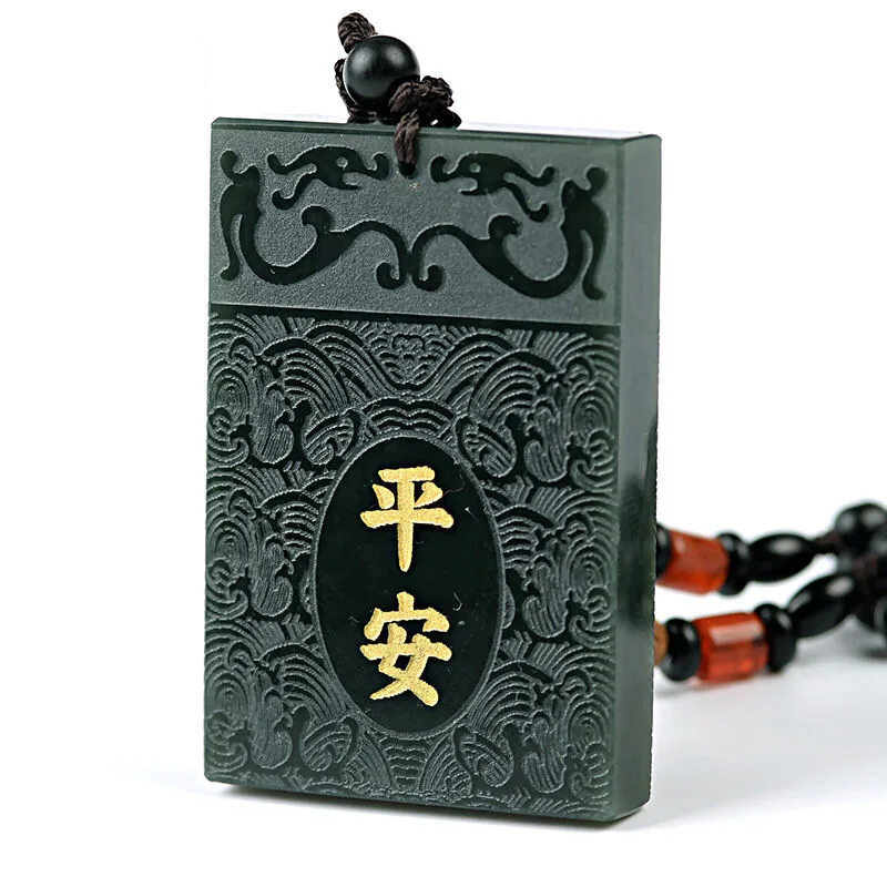 

Men Dragon Brand Necklace Green HETIAN Nephrite Gold-plated Safe Pendant Gift for Male Fine Jade Stone Jewelry