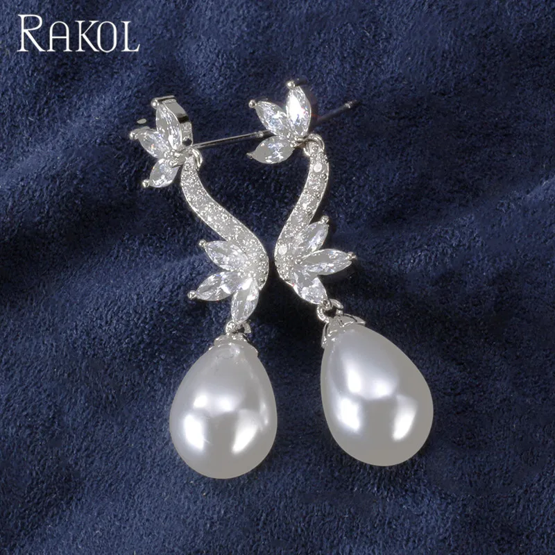 Женские длинные висячие серьги RAKOL в Корейском стиле с цветным листом и фианитом