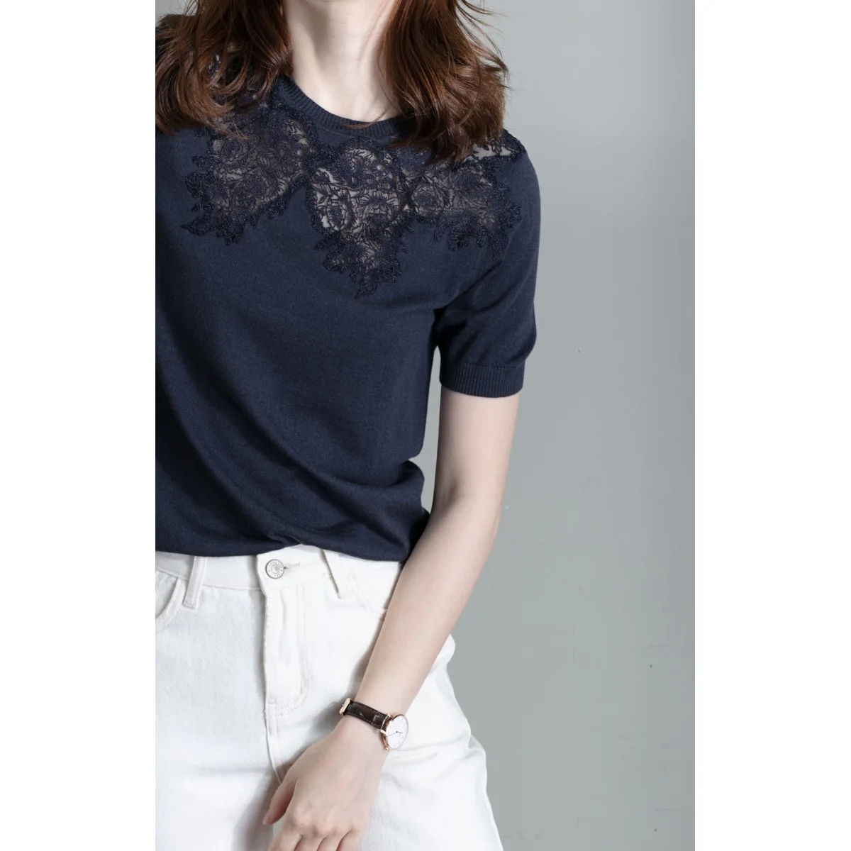 

Летняя новая Трикотажная футболка с круглым вырезом и коротким рукавом, женская серая