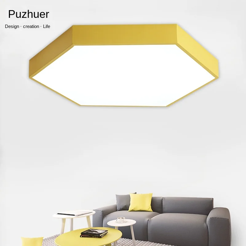 

Modern minimalist Nordic polygonal LED ceiling lamp factory direct sales bedroom living room macaron lamp
