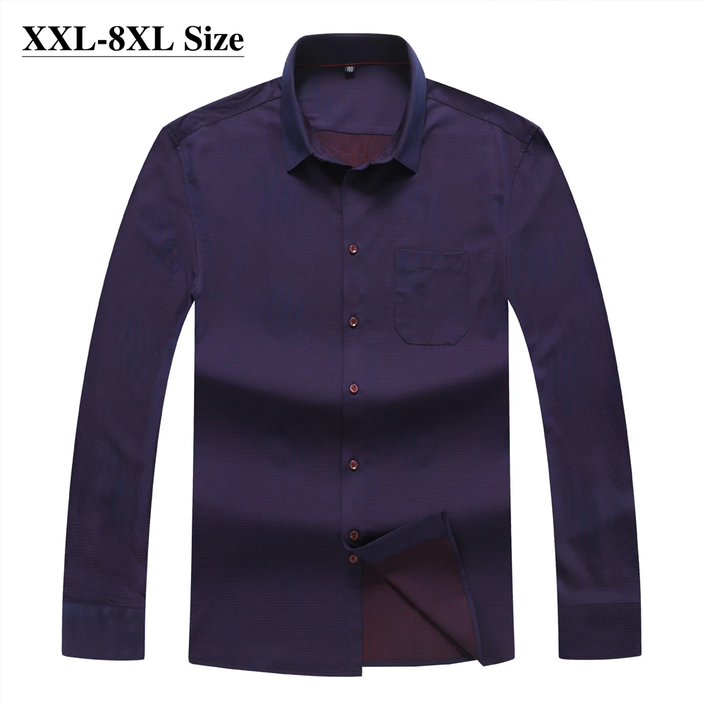 

Plus Size 6XL 7XL 8XL Brand Men's Casual Long Sleeve Shirt Solid Color Shiny High Quality Loose Business Dress Shirts Male