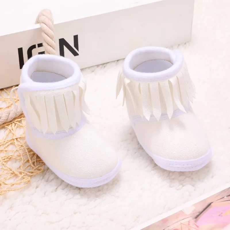 

Newborn Soft Soled Baby Warm Shoes Anti-slip Boots Booties Baby Boots Girl Boy Kids Solid Fringe Shoes for 0-18 Months