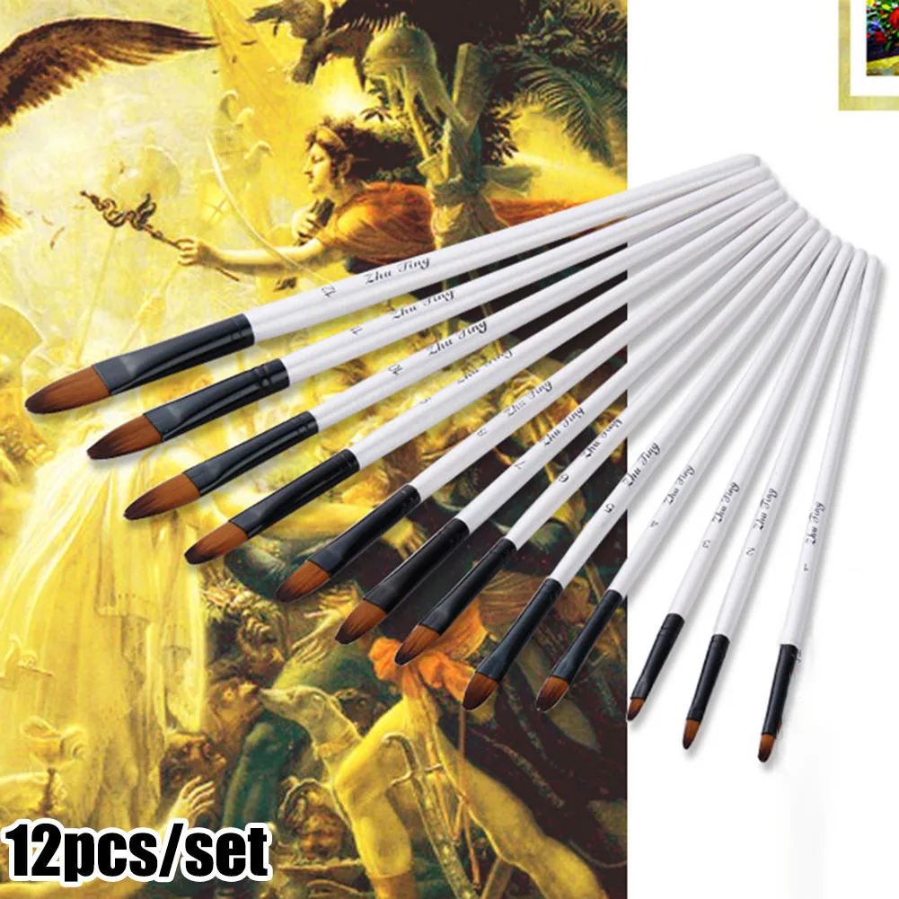 

12PCS Professional Paint Nylon+Wood Brush Set Nylon Hair Artist Brush Acrylic Oil Watercolor Painting Pen Set Art Painting