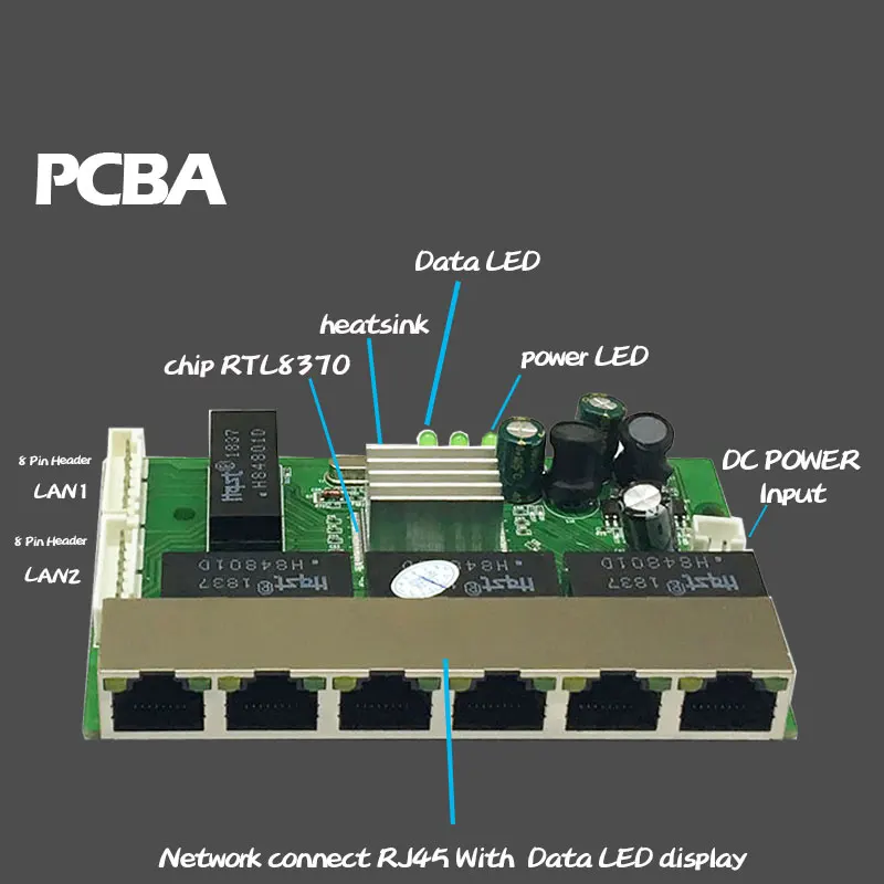 8 портовый гигабитный коммутационный модуль Unmanage 6 s 10/100 Мбит/с Rj45 2 шт. контактный