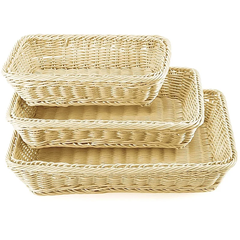 

3 Pcs Wicker Bread Basket,Handmade Woven Basket,Tabletop Display Organizer Serving Baskets for Food Fruit Snacks Storage