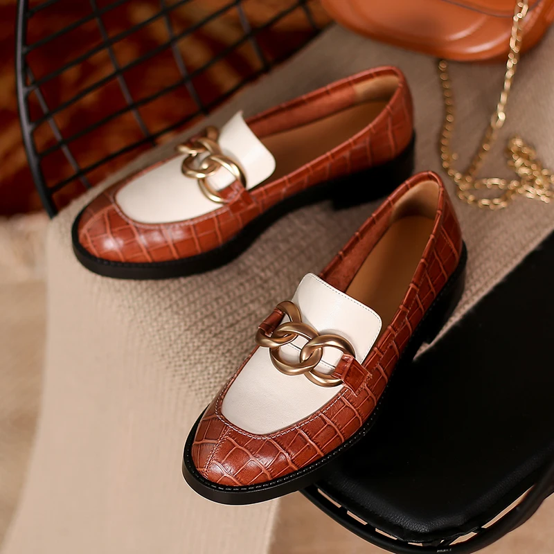 

Chunky low Heels Shoes For women Genuine Leather Mixed Colors Platform Women Shoes 2021 Summer flats Shoes Woman