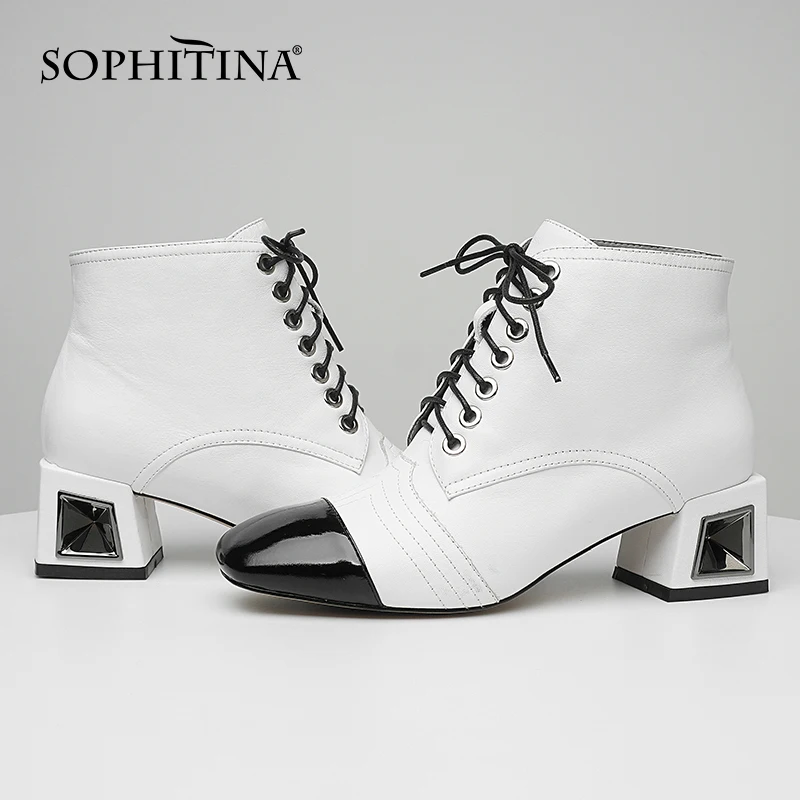 Harga Sepatu Bot Wanita SOPHITINA Sepatu Bot Wanita Klasik Kantor Kulit Asli Sepatu Wanita Ritsleting Ujung Kotak Hak Tebal Persegi MO758