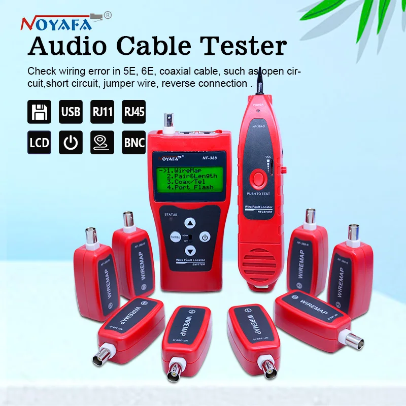 

Сетевой Кабельный тестер, кабельный трекер RJ45, Телефонный тестер, английская версия, яркий красный цвет, NF_388