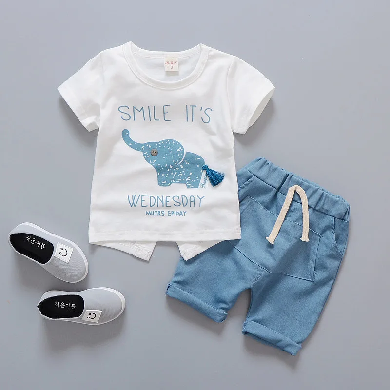

Summer Baby Boy Clothes Korean Elephant Short Sleeved T-shirts + Shorts 2PCS Infant Clothing Kids Bebes Jogging Suits Tracksuits