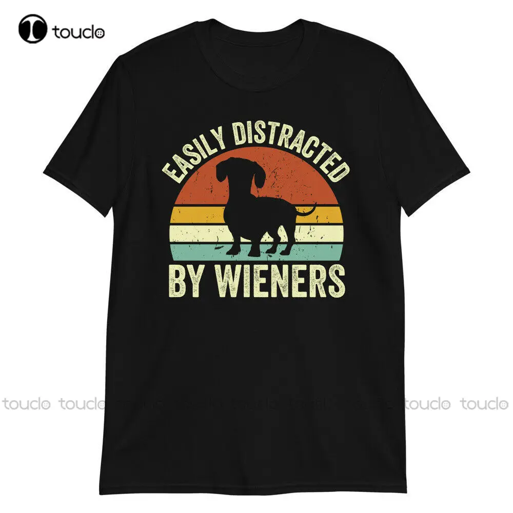 

New Easily Distracted By Wieners Shirt Funny Dachshund Gift For Dachshund Dog Lover Patriotic Shirts For Women Cotton Tee S-5Xl