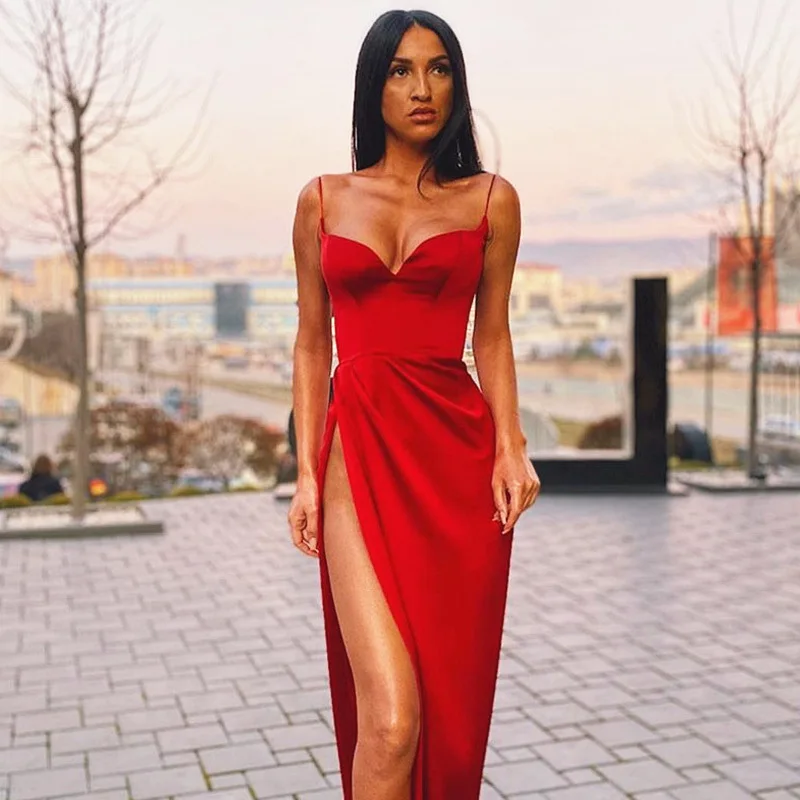 

Women Night Club Sexy Party Long Dresses 2022 Backless Bodycon Strap Split Summer Dress roupas femininas