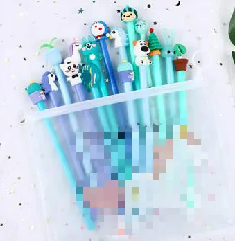 20pcs Blue 20 шт./лот милые гелевые ручки Kawaii Girl, нейтральные ручки с мультяшными рисунками для детей, подарки, школьные принадлежности, канцелярские принадлежности с сумкой - Цвет: 20pcs Blue