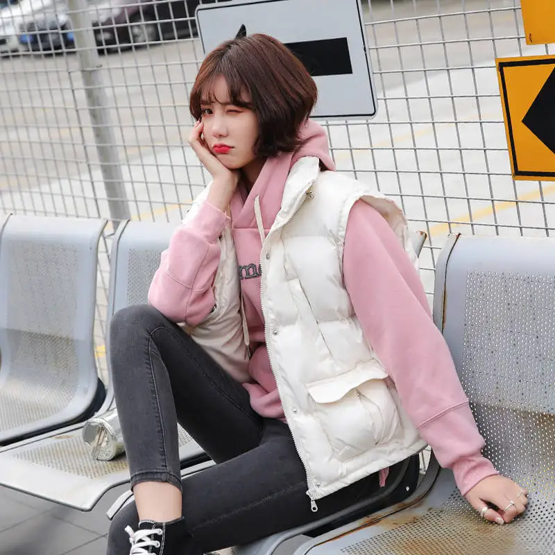 

Women Winter Parkas Casual Women Vest Coat New Sleeveless Waistcoat Stand Collar Vest Jacket Female Down Cotton Short Vest HK204