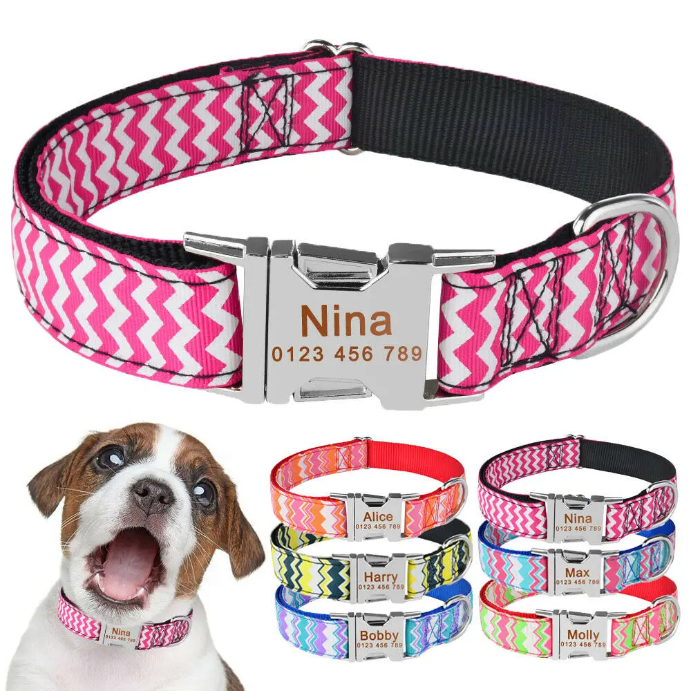 AiruiDog Personalized Dog Collar Fabric ID Name Tag Buckle Customized Free Engraved Puppy S M L Dog Pet Name Puppy Information