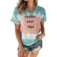 women tops custom logo t shirts explosive tie dye fashion loose round neck short sleeved t shirts