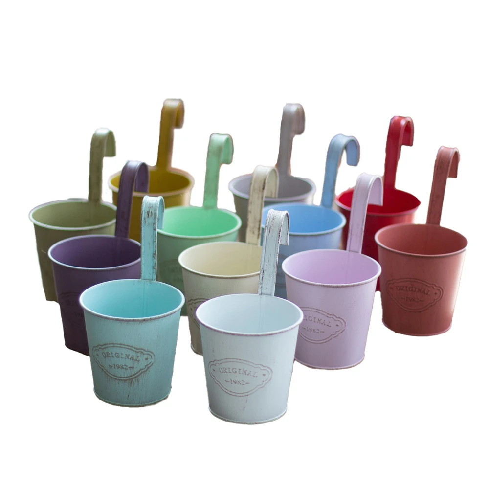 

Flower Pot 12 PCS Flowerpot Durable Total Height 17cm Railing Fence Garden Outdoor Home Decoration Iron Indoor Bucket