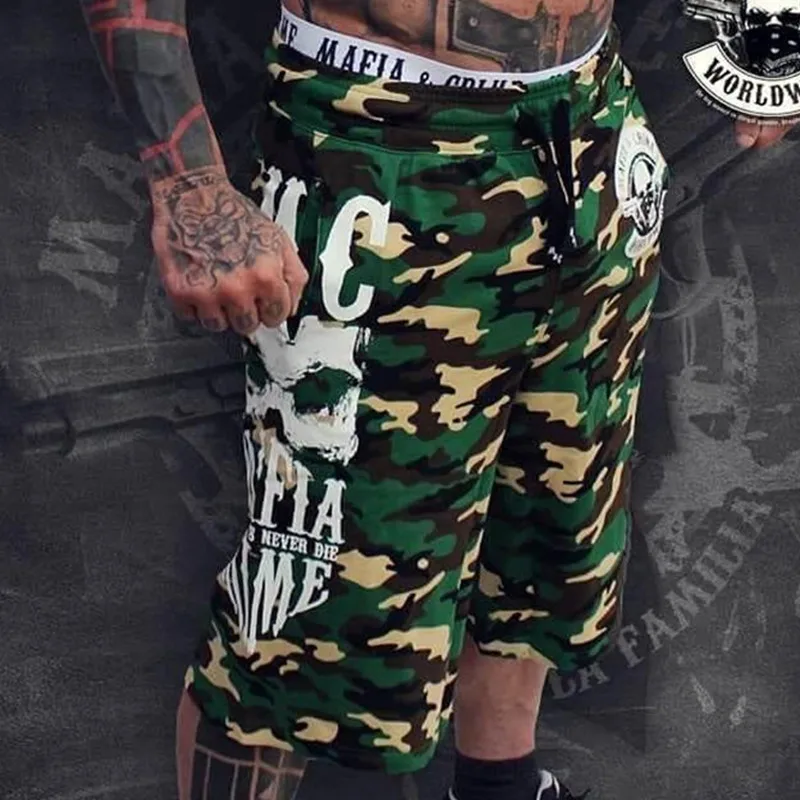 Camouflage Новые летние мужские шорты для фитнеса, модные повседневные спортивные штаны длиной до икры, Мужская тренировка для бегунов, хлопковые брендовые короткие брюки - Цвет: Camouflage